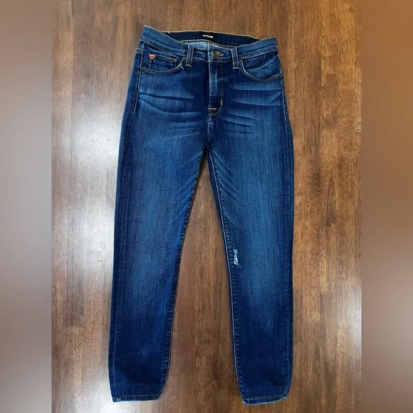 Hudson Mid-rise Natalie Distressed Skinny Jeans Dark Blue Size 27 - Picture 2 of 8